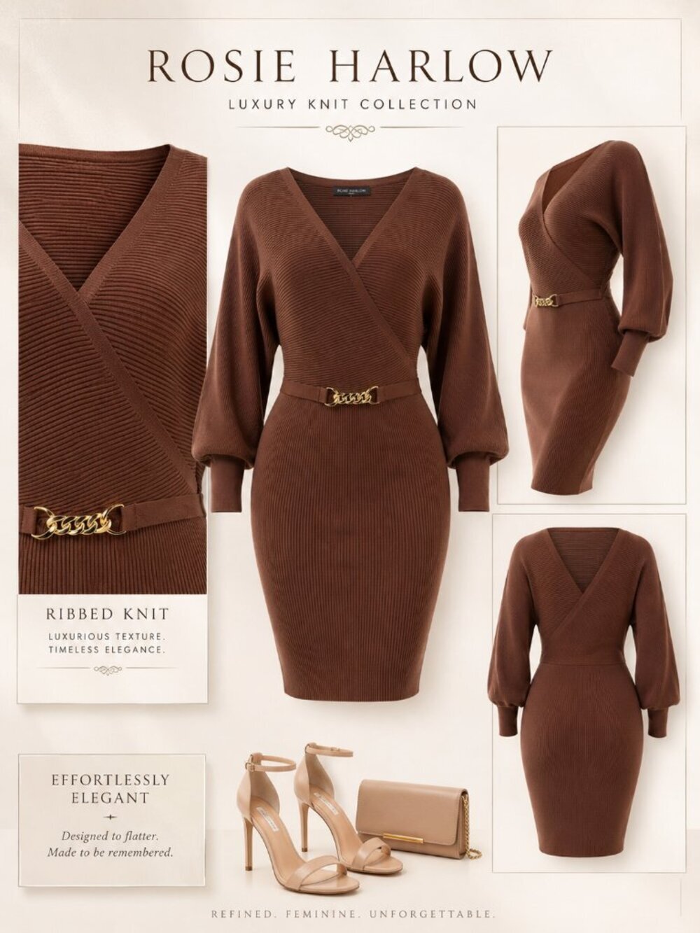 Rosie Harlow Juniors Cappuccino Surplice Neck Dolman Dress S NWT